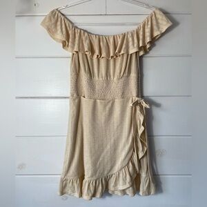 Privacy Please Peachy Sand‎ Ruffled Faux Wrap Skirt Dress Sz M